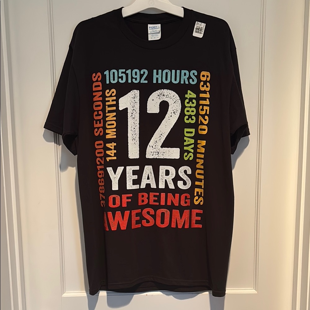 NWT unisex oversized “12 YEARS OF BEING AWESOME” birthday t shirt - 100% cotton